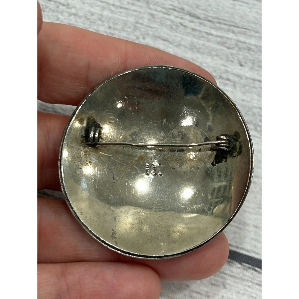 Vintage Itay 925 Sterling Silver Ornate Scrollwork Sunburst Round Brooch Pin‎